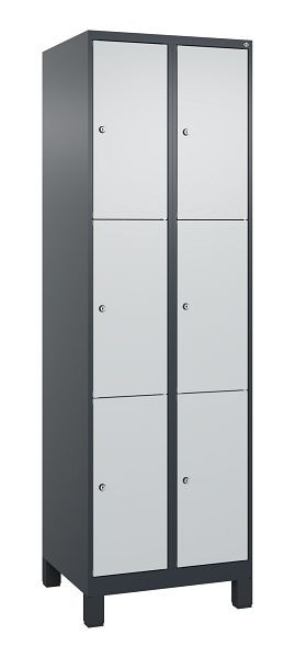 C+P Schließfachschrank Classic PLUS, Füße, 2 Abteile mit je 3 Fächern, 1950x600x500mm, 7016/7035, 080010-203 S10011