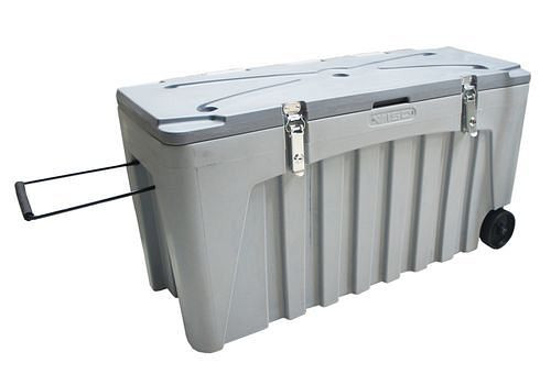 DENIOS Universalbox aus Kunststoff (PE), grau, abschließbar, mit Rollen, 140 Liter, 247513
