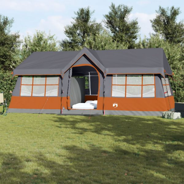 vidaXL Campingzelt mit Fenstern Grau und Orange 12-Personen Wasserdicht, 4100702