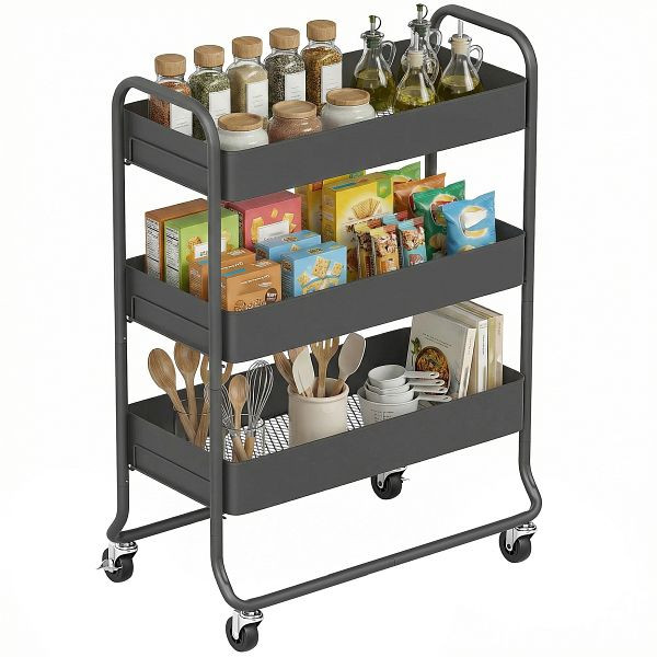 HOMCOM Küchenwagen, 3 Körbe, 4 Rollen, Metall, Schwarz, 801-427V00BK