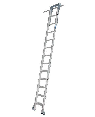 Krause Stufen-Regalleiter, Aluminium, fahrbar, mit Schienenanlage, 12 Stufen, 257507