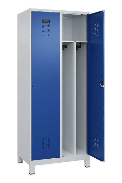 C+P Spind Evolo PLUS, mit Füßen, 2 Abteile, 1950x800x500mm, 7035/5010, Verschluss Zylinderschloss, 049010-22F S10033