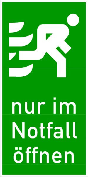 Schilder Klar Tür-/Fensterhinweis Nur im Notfall öffnen, 150x300 mm Folie selbstklebend, langnachleuchtend, 2995/87