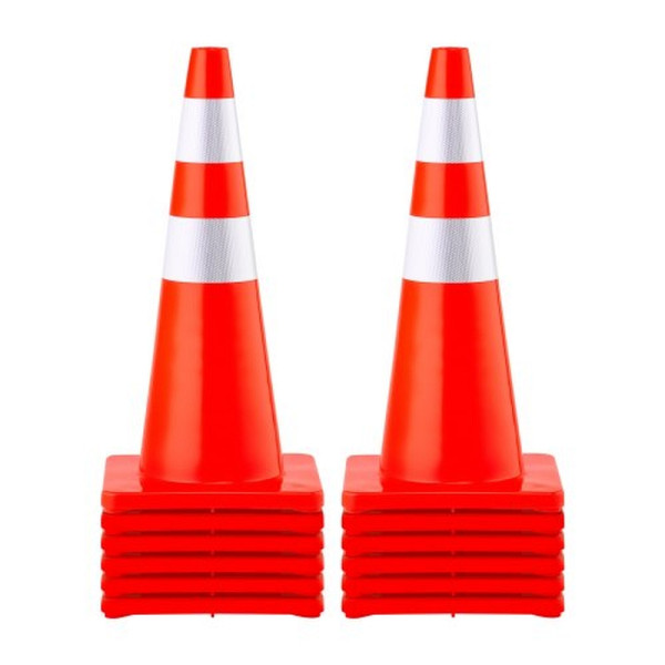 VEVOR 70 cm Verkehrskegel, VE: 12 Stück, PVC, 2 Reflektierende Kragen, beschwerte Basis, zur Verkehrskontrolle, Einfahrt Parken, AQZYCQ2812PC1BVA3V0
