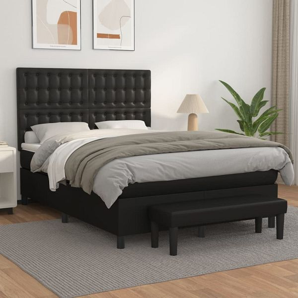 vidaXL Boxspringbett mit Matratze Schwarz 140x200 cm Kunstleder, 3137665