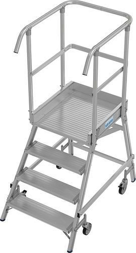 Krause Podest-Leiter aus Aluminium, fahrbar, 4 Stufen, einseitig besteigbar, gemäß EN 131-7, 312165