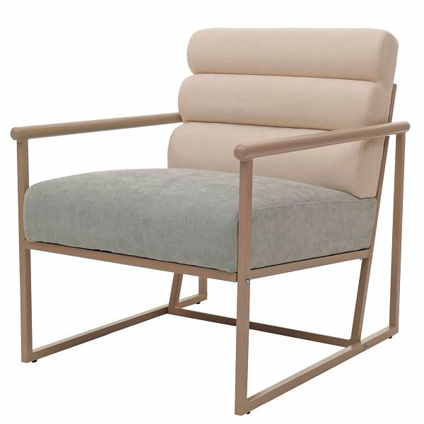 Mendler Lounge-Sessel HWC-O38, Cocktail-/Polstersessel Clubsessel, Stoff/Textil (420 g/m²) Metall MVG, beige, Polster blau-grün, 153446