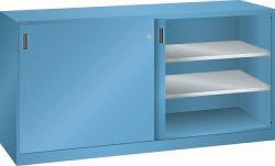 LISTA Schiebetürschrank (BxTxH) 2000x580x1000mm KEY Lock, Lichtblau, 4 Verstellböden, Vollblechtür, 58.765.010