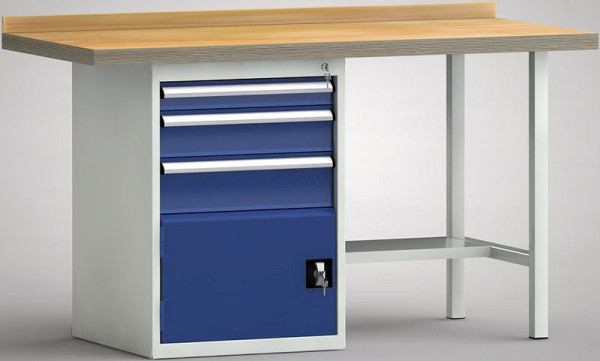 KLW Profi-Werkbank - 1500 x 700 x 905 mm L x T x H (ERGO-Version), links 75EA/125EA/150EA/Türe 350 mm, WP184E-1500M45-E7025