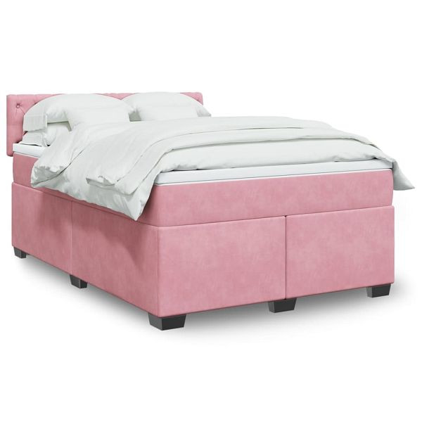 vidaXL Boxspringbett mit Matratze Rosa 140x190 cm Samt, 3286317