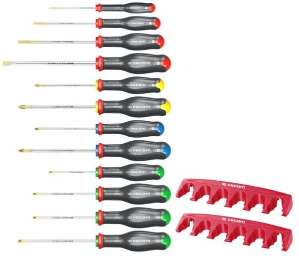Facom PROTWIST Schraubendreher-Set 12-teilig mit 2 Haltern, AT.J12R2PB