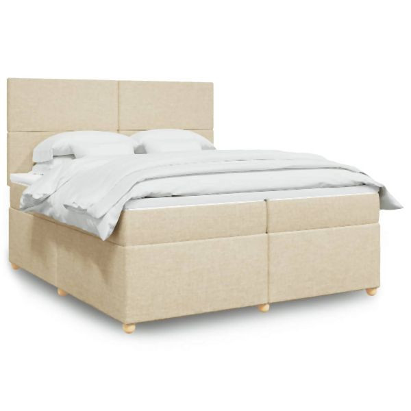 vidaXL Boxspringbett mit Matratze Creme 200x200 cm Stoff, 3291385