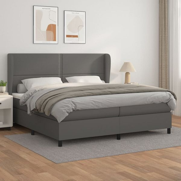 vidaXL Boxspringbett mit Matratze Grau 200x200 cm Kunstleder, 3128995