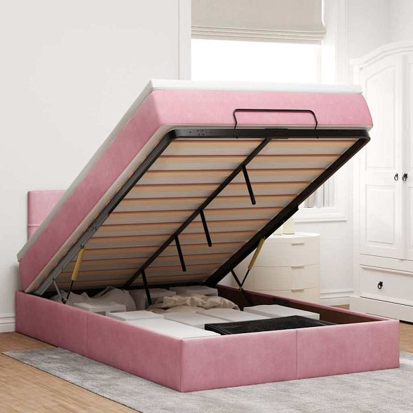 vidaXL Ottoman-Bett mit Matratze & LEDs Rosa 120x200 cm Samt, 3312619