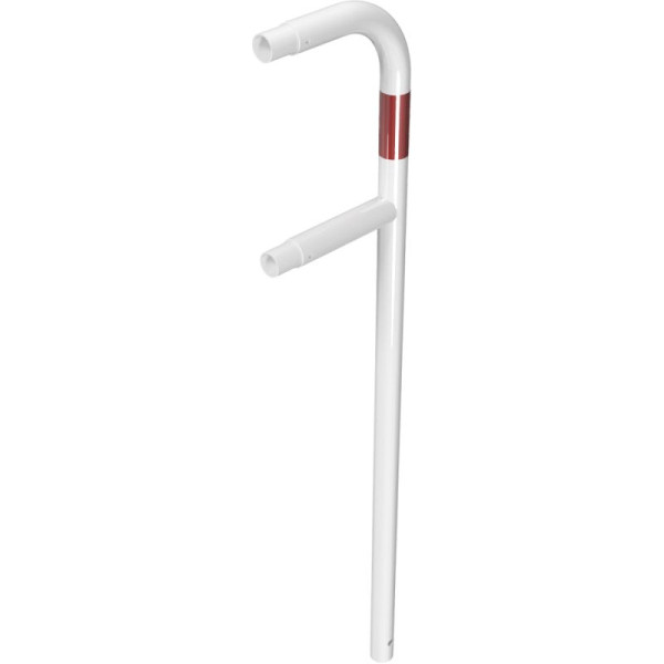 Stein HGS Schutzgeländer aus Stahlrohr Ø 48 mm, Endpfosten, Höhe 1000 mm, Länge 250 mm, weiß mit roten Leuchtstreifen, Befestigung: zum Einbetonieren, 448.80b