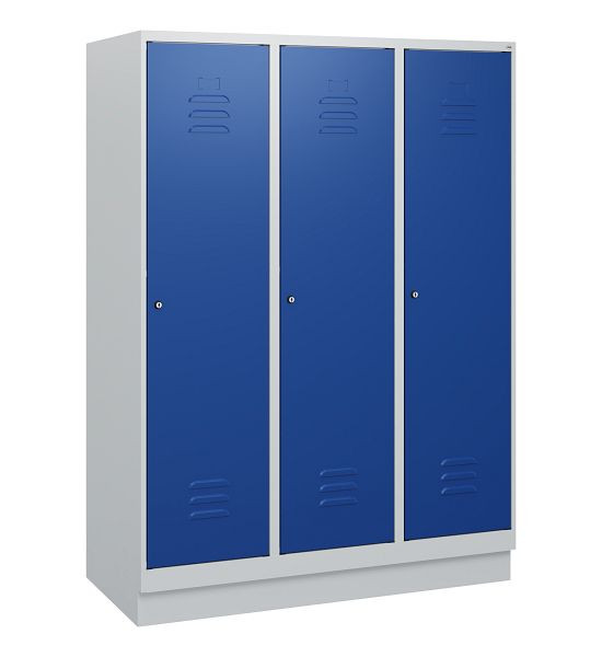 C+P Umkleidespind Classic PLUS, Sockel, 3 Abteile, 1630x1200x500mm, 7035/5010, Zylinderschlösser, 0800205-32 S10018