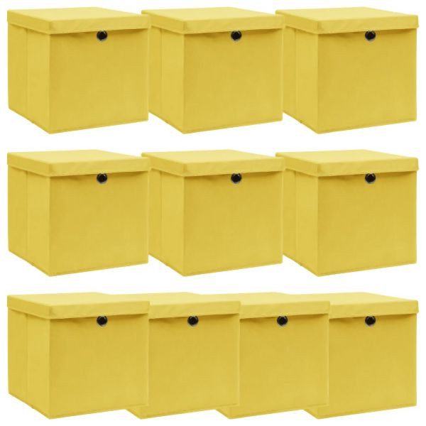 vidaXL Aufbewahrungsboxen mit Deckeln 10 Stück Gelb 32x32x32 cm Stoff, 288368