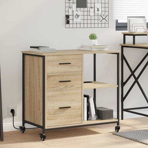 vidaXL Büroschrank mit Rad Sonoma Eiche 76 x 41 x 72 cm Holzwerkstoff, 859836
