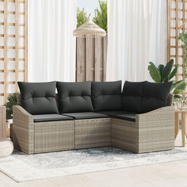 vidaXL Garten Sofa Set 4-teilig Beige, Schwarz Rattan Ecksofa, 3355371