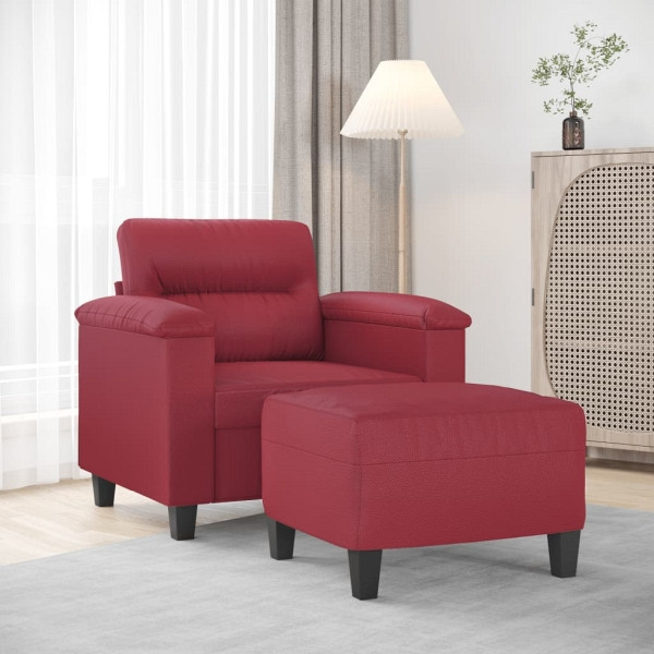 vidaXL Sessel mit Hocker Weinrot 60 cm Kunstleder, 3201240