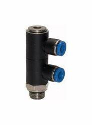 Riegler L-Mehrfachverteiler mit Innensechskant, 2-fach, drehbar, Außengewinde zylindrisch mit O-Ring (NBR), 109654