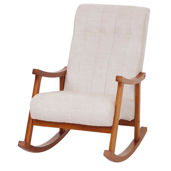 Mendler Schaukelstuhl HWC-K10, Relaxsessel, Holz FSC® Stoff/Textil Chenille (465g/m²), creme, Gestell Walnuss-Optik, 108860