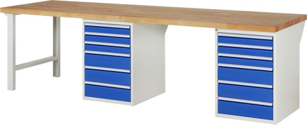 RAU Werkbank Serie 7000 - Baukasten-Bauweise, 2 Unterbau-Container (6x Schublade), 3000x840x900 mm, 03-7515A8-309B4S.11