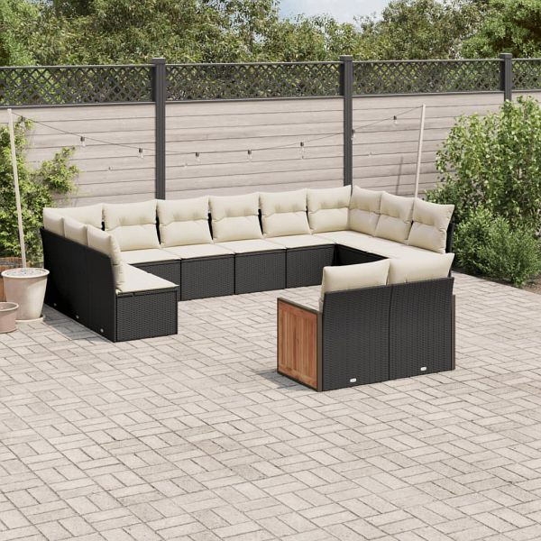vidaXL 12-teilig Garten-Sofagarnitur mit Kissen Schwarz Poly Rattan, 3228121