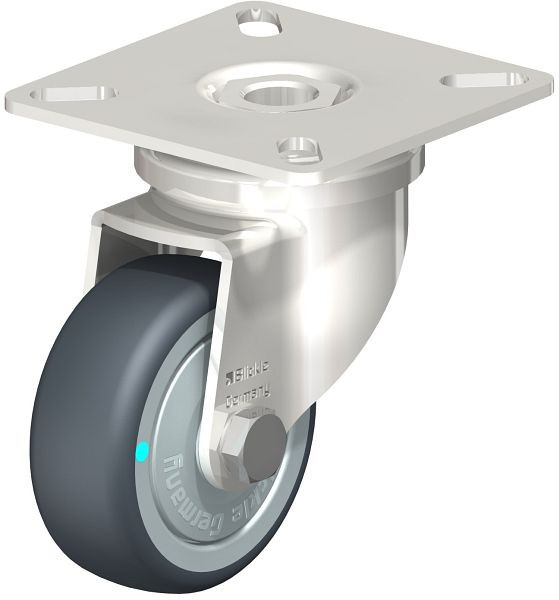 Blickle LPXA-TPA 50KD-FK Edelstahl-Apparate-Lenkrolle mit Anschraubplatte, Thermoplastisches Gummi-Elastomer, Grau, 754985