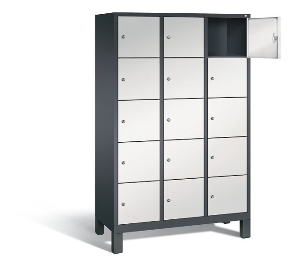 C+P Schließfachschrank Evolo, H1850xB1200xT500mm, Farbe: Schwarzgrau / Lichtgrau, 48010-325 S10074