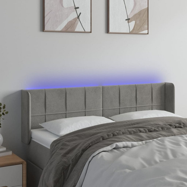 vidaXL LED Kopfteil Hellgrau 147x16x78/88 cm Samt, 3123284