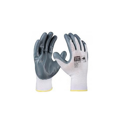 PRO FIT Nitril-Feinstrickhandschuh, weiß / grau, glatte Beschichtung, Größe: 10, VE: 12 Paar, 354-10