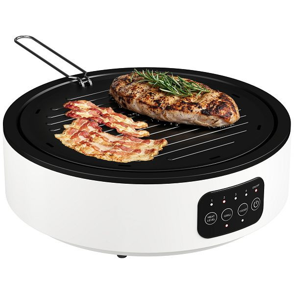 HOMCOM Dual-Keramikkochfeld, 2-in-1 Design, zum Kochen und Grillen, 2000W, 4 Hitzestufen, LED-Display, Fettfangschale, Weiß, 800-292V90WT
