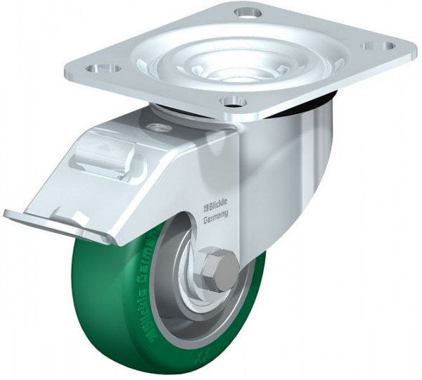Blickle L-ALST 80K-FI Stahlblech-Lenkrolle, mittelschwere Ausführung, mit Anschraubplatte & Feststeller, Blickle Softhane®, Grün, 754465