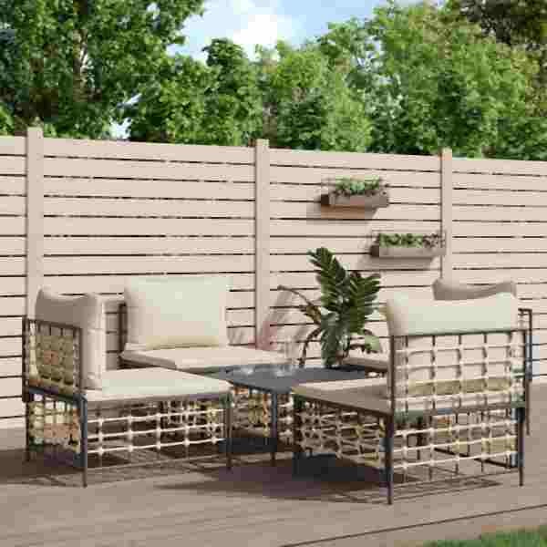 vidaXL 5-tlg. Garten-Lounge-Set mit Kissen Anthrazit Poly Rattan, 3186710