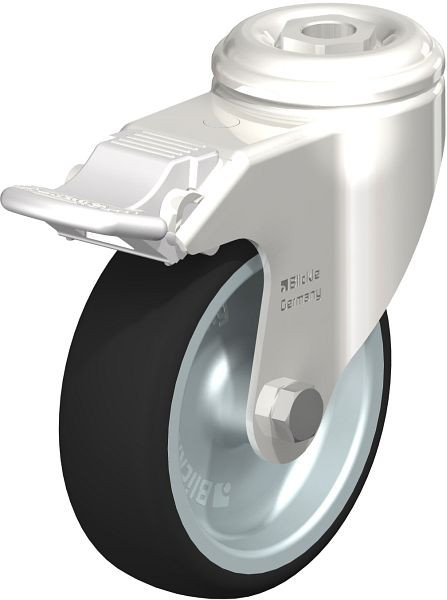 Blickle LKRXA-PATH 101G-FI Edelstahl-Apparate-Lenkrolle mit Rückenloch & Feststeller, Thermoplastisches Polyurethan, Grau, 847049