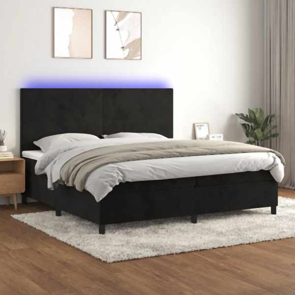 vidaXL Boxspringbett mit Matratze & LED Schwarz 200x200 cm Samt, 3136025