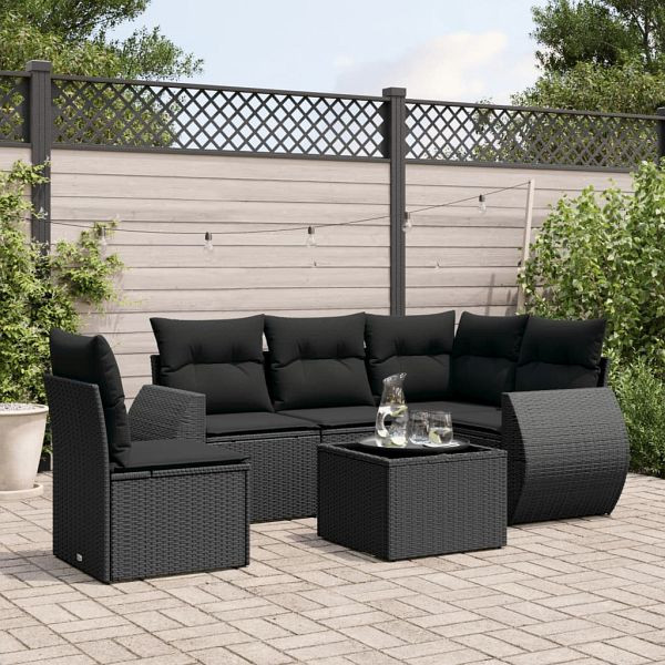 vidaXL 6-tlg. Garten-Sofagarnitur mit Kissen Schwarz Poly Rattan, 3253712