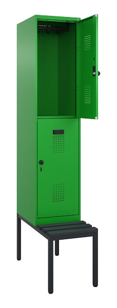 C+P Doppelstock-Spind Evolo PLUS, Bank, 2 Fächer, 2120x400x815mm, 6037/6037, Drehriegel, Sitzfläche Kunststoff, Sitzbank, 0493507-12 S10107