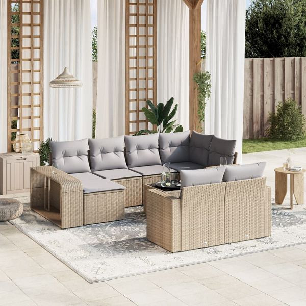 vidaXL 11-teilig Garten-Sofagarnitur mit Kissen Beige Poly Rattan, 3228909