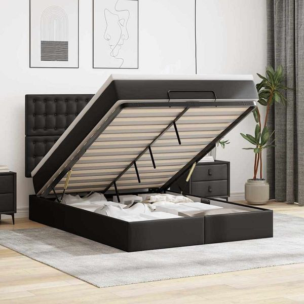 vidaXL Ottoman-Bett mit Matratze Schwarz 140x190 cm Kunstleder, 3313001