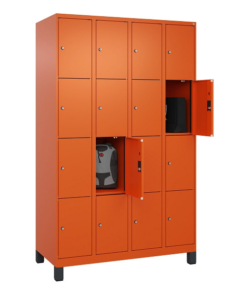 C+P Schließfachschrank Evolo PLUS, mit Füßen, 16 Fächer, 1950x1200x500mm, 2004/2004 Reinorange, 049010-404 S10023