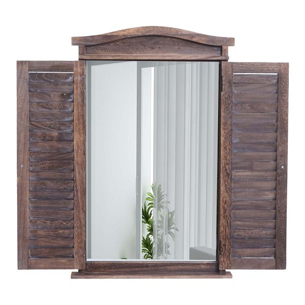 Mendler Wandspiegel Badspiegel Badezimmer Spiegelfenster mit Fensterläden, 71x46x5cm, shabby braun, 72680