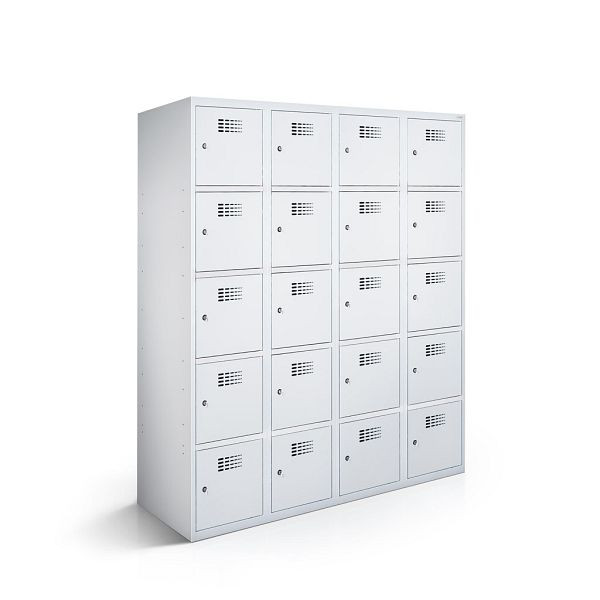 Rotstahl Fächerschrank, 4 Reihen, 5 Fächer/Reihe, Abteilbreite 30 cm, ECO, Stollenfüße, Lichtgrau, 2110-040500-1202112-7035-7035ECOZYL