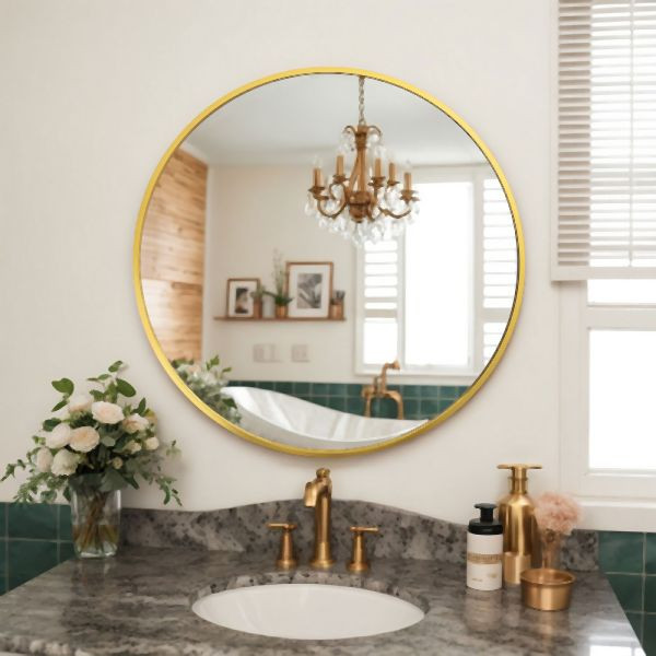 HOME NATURE WOHNKONZEPT 40CM Rund Wandspiegel Gold, Hochauflösender Aluminium Schminkspiegel für Badezimmer & Schlafzimmer, HN0060