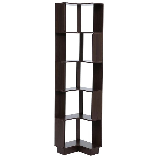 Mendler Eck-Bücherregal HWC-P53, Eckregal Standregal Wohnregal, 5 Ebenen MDF Melamin 175x40x40cm, Walnuss-Optik, 139923