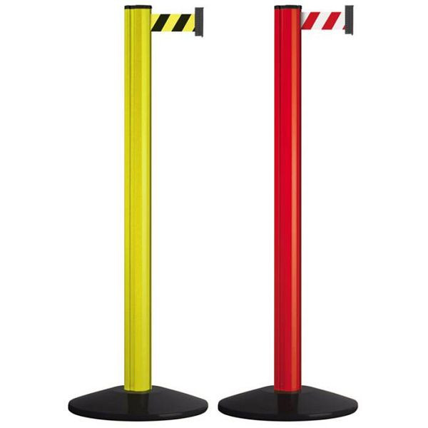 Stein HGS Personenleitsystem "Beltrac Classic Safety" aus Aluminium, 2,3m, mobil, Pfosten: rot/RAL 3020, Gurt: rot/weiß, Magnet-Gurtendstück, 11255-r1304