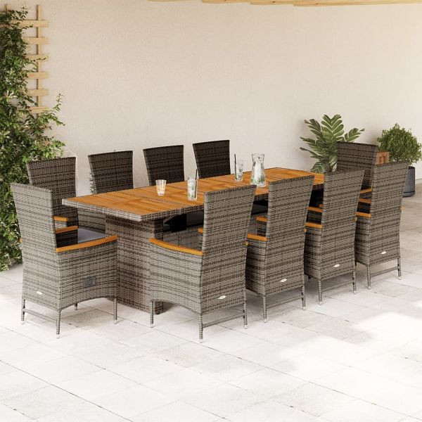vidaXL 11-teilig Garten-Essgruppe mit Kissen Grau Poly Rattan, 3277547