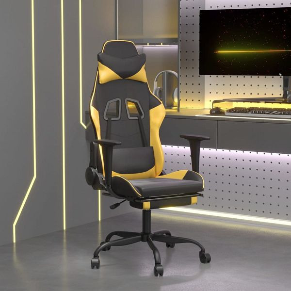 vidaXL Gaming-Stuhl mit Massage & Fußstütze Schwarz Golden Kunstleder, 345413