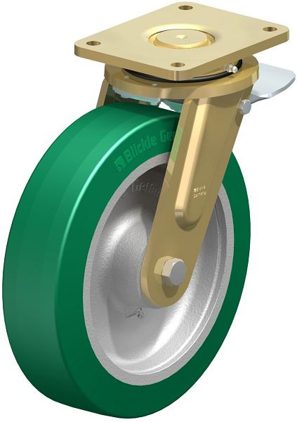 Blickle LS-GST 302K-ST Stahlgeschweißte Schwerlast-Lenkrolle, schwere Drehkranz-Ausführung mit Feststeller, Blickle Softhane®, Grün, 755054